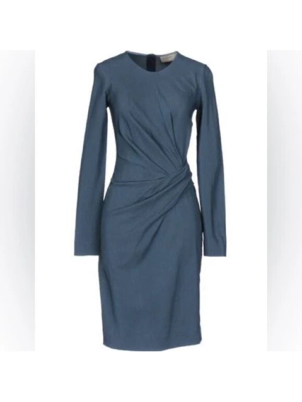 Lanvin Paris Dusty Blue Long-Sleeve Draped Waist Dress, size 40/6-8/Medium